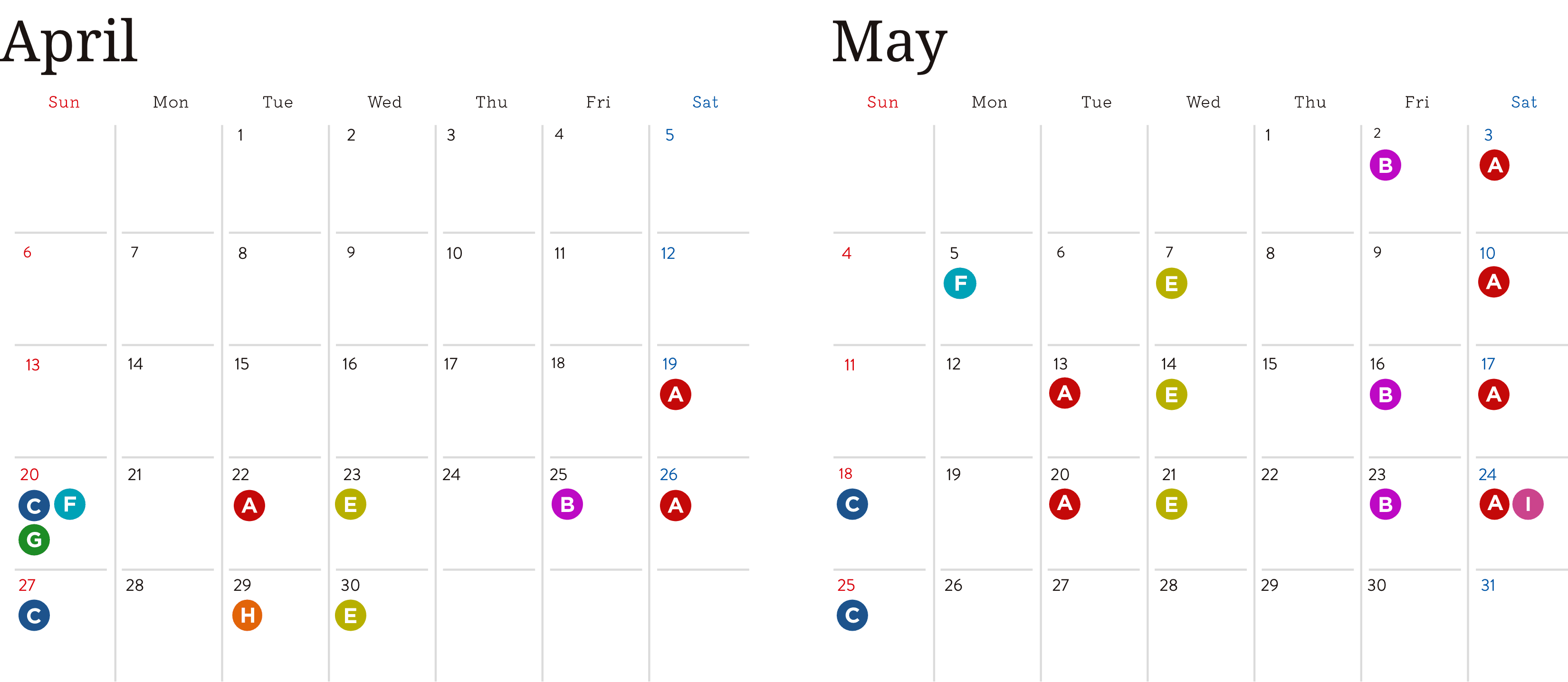 4月、5月のカレンダー